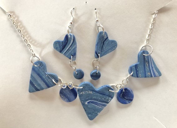 Stripy Blue and Silver Polymer Clay Necklace